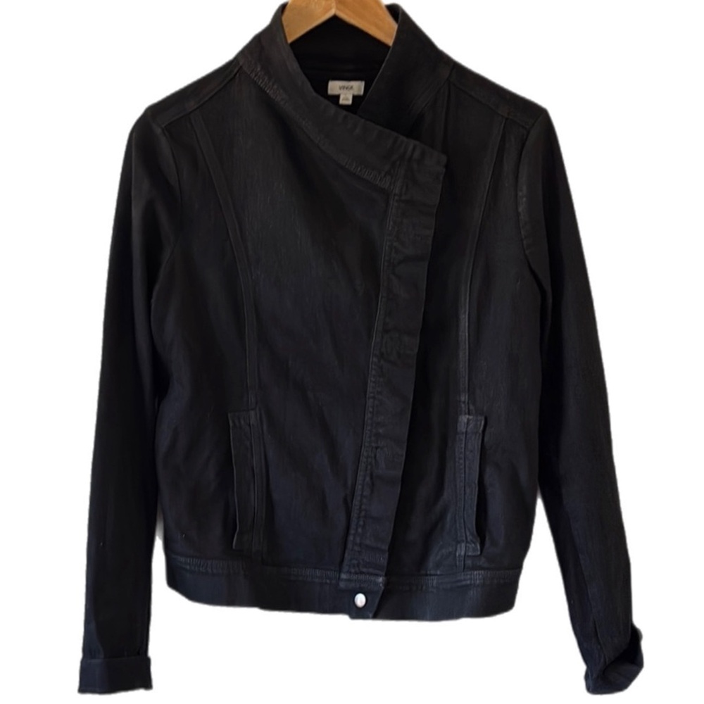 Vince asymmetrical black denim jean jacket